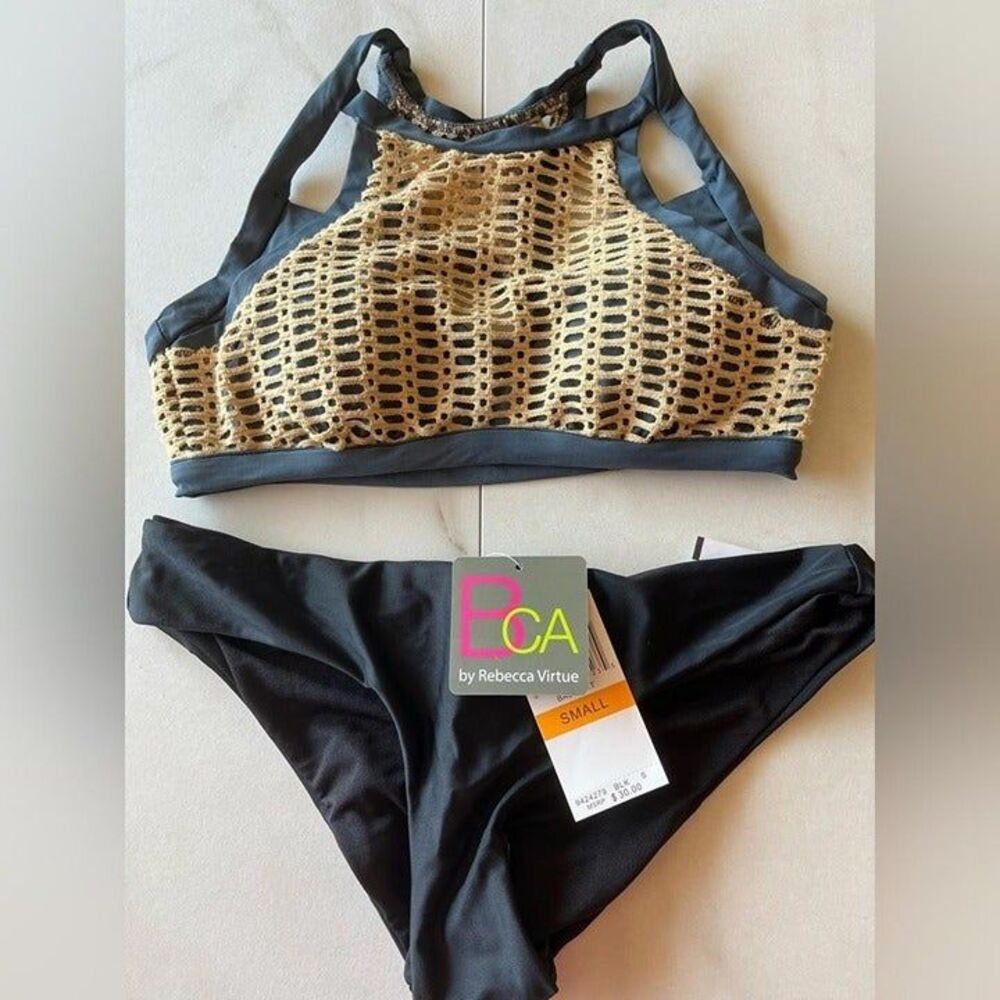 New BECCA blue netted halter bikini top